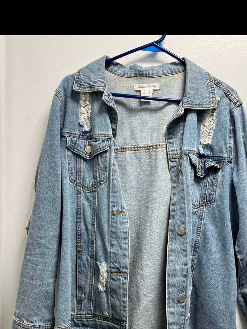 Light Blue Distressed Denim Jacket - Classic Casual Women's Coat